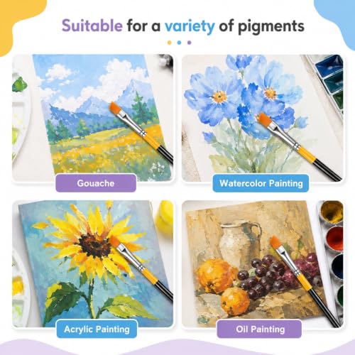 6 Pieces Angled Paint Brush Set, Artist Paintbrushes 1/2 Inch Flat Angular | Acrylic, Watercolor, Oil & Gouache, Small Detail & Craft Art Brush, for Paint by Numbers, Miniature