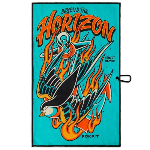RokFit Gym & Golf Towel – Multi-Use, Quick-Dry, Durable Utility Towel with Bold Graphic and Carabiner Clip (Beyond The Horizon) - color: Beyond the Horizon