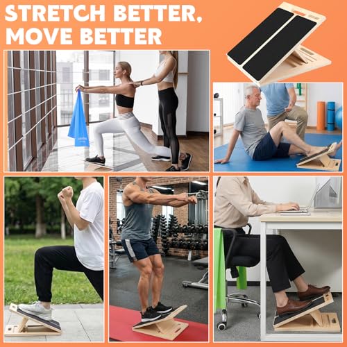 Portable Slant Board for Calf Stretching, Adjustable Wooden Calf Stretcher Incline Board, Calf Stretch Board for Squats Leg Knees Heel Ankle Stretching - color: 3pcs (slant Board + Resistance Bands)