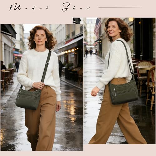 VOLGANIK ROCK RFID Purses for Women Fabric Nylon Multi Pocket Crossbody Bag Ladies Travel Handbag - color: Army Green, size: Standard