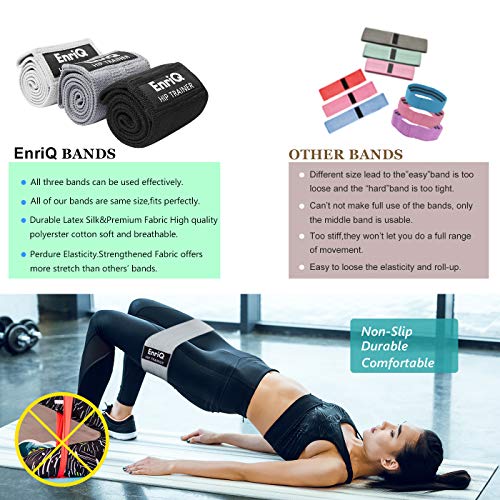 EnriQ Booty Bands Fabric Resistance Bands for Legs and Butt - Non Slip Cloth Hip Bands Elastic Workout Bands - Activate Glutes and Thighs - Made of Premium Elastic Fabric - color: Black,Dark Grey,grey