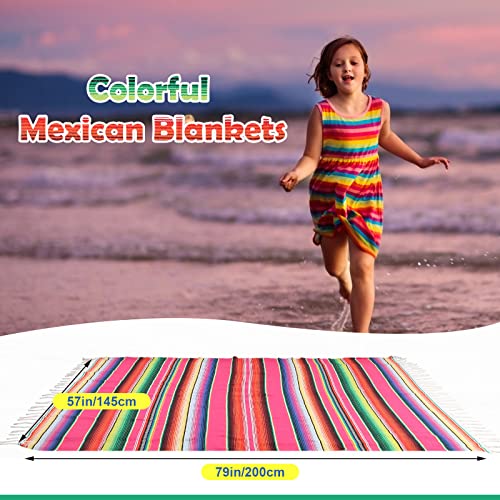 Tudomro 4 PCS Large Authentic Mexican Blankets Colorful Mexican Striped Throw Blankets Serape Fiesta Beach Fringe Yoga for Home Office Camping Picnic (Bright) - color: Bright