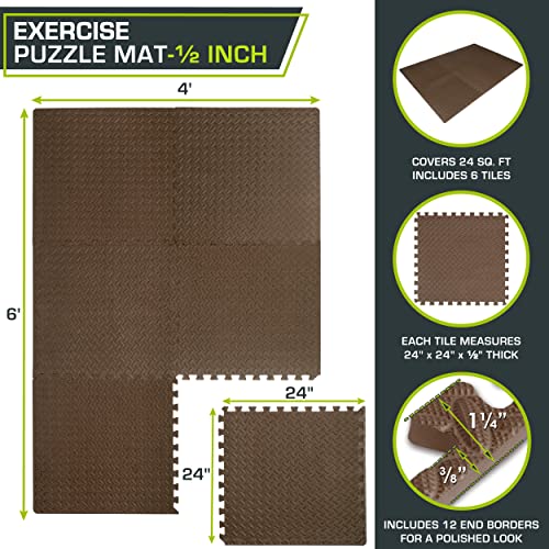 ProsourceFit Exercise Puzzle Mat ½-inch, EVA Interlocking Foam Floor Tiles for Home Gym, Workout Equipment, Kids Play Areas, Grey, 144 SQ FT - 36 Tiles - color: Grey, size: 36 Pack (144 SQ FT)