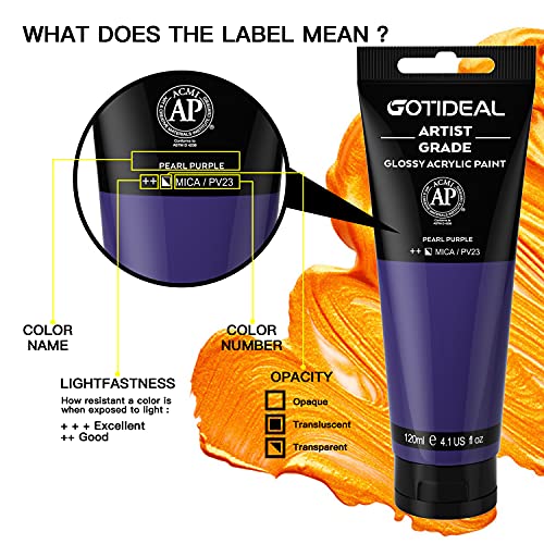 GOTIDEAL Metallic Acrylic Paint Pearl Purple Tubes(120ml, 4.1 oz) | Non Toxic, Non Fading, Rich Pigments,for Painters, Adults & Kids,Ideal for Canvas Wood Clay Fabric Ceramic Craft Supplies - color: Pearl Purple, style: Metallic