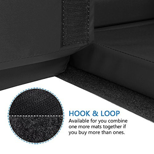 Bonnlo Folding Exercise Aerobics Mat, 6ft x 2ft x 2in PU Leather Mats with Carrying Handles with Hook & Loop Fastener for MMA, Stretching, Cheerleading Martial Arts,Gymnastic - color: Black