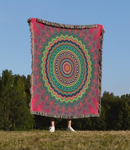 3dRose Psychedelic Hippie Mandala - Abstract Bohemian Design Woven Blanket