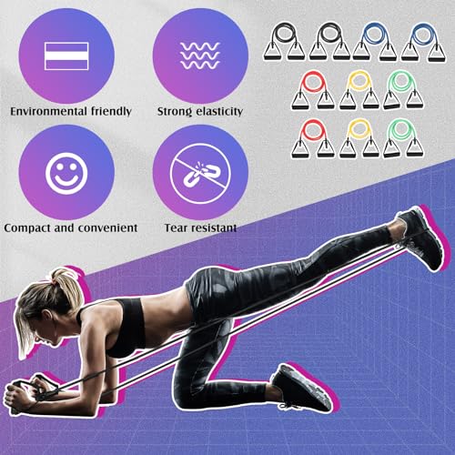 Shappy 10 Pcs Resistance Bands with Handles | Exercise Stretch Bands for Exercise, Woman Man Training Physical Therapy Workouts Fitness - color: yellow, red, green, blue, black