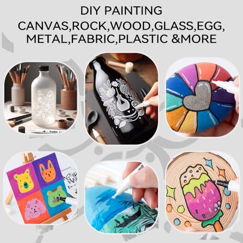 TRANSON 4 Black and 4 White Paint Markers Brush and Fine Dual-tip Acrylic Paint Marker Set for Rock Painting Glass Canvas Wood Leather Ceramic Painting - color: 4 Black and 4 White
