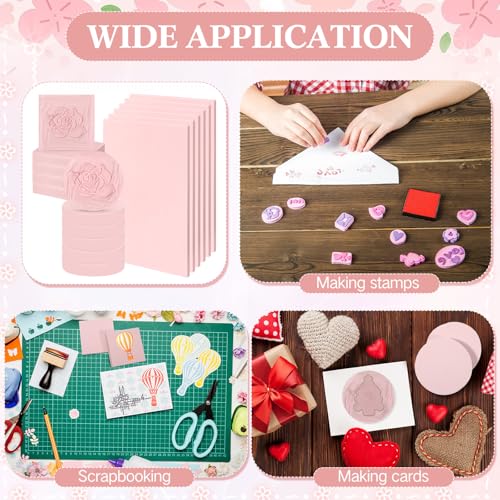 Innconee 18 Pcs Rubber Stamp Carving Blocks Linoleum Blocks 4"x6" and 2"x2" Round Square Rectangle Block Carving Kit for Stamp Crafts DIY Project(Pink) - color: Pink