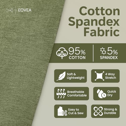 EOVEA - Cotton Spandex Fabric by The Yard - 4 Way Stretch Jersey Knit - Spandex & Cotton T-Shirt Fabric - Lightweight, Breathable - 60" Wide Roll| 10 oz(Olive, 1 Yard) - color: Olive, size: 1 Yard