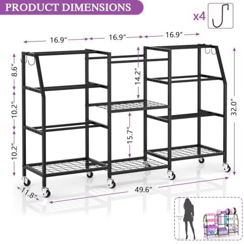 Dumbbell Rack, Weight Rack for Home Gym, Yoga Mat Storage Rack, Exercise Equipment Storage with Wheels and Hooks, Home Gym Equipment Organizer for Kettlebells - size: Large