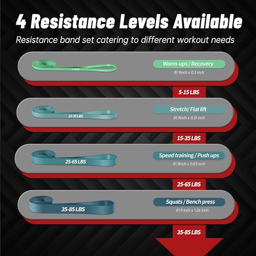 4-Level Resistance Bands for Working Out, Pull Up Assistance Bands | 5-85 LBS Resistance, Fitness, Full-Body Training, Physical Therapy & Stretch Workout, for Men, Women, Home, Outdoor, Gym Use - color: Blue Gradient