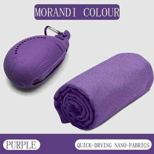 FANCAME Quick Dry Towel with Whale Silicone Sleeve Microfiber Sports Travel Towel Soft Breathable Cooling Towel Absorbent Compact Beach Towels,Suitable for Gym,Camping and Yoga (Purple, 15‘’x 15") - color: Purple, size: 15‘’x 15"