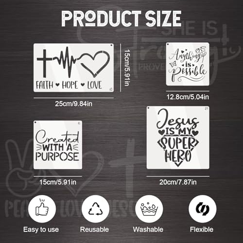 24 Pcs Inspirational Word Stencils, Reusable DIY Painting Templates for Wood, Canvas, Wall, Cards & Scrapbooking Decor, Quote and Phrase Craft Stencils Set - color: characters