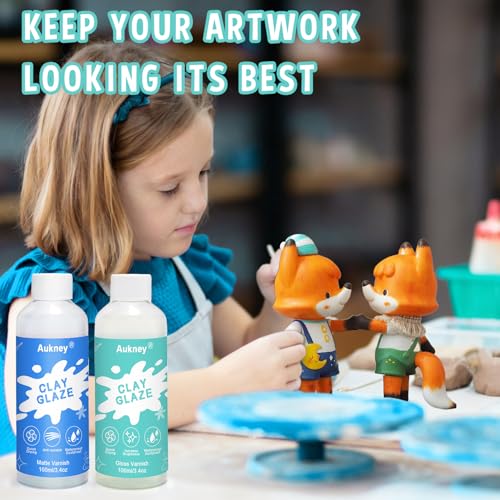 2 x 100ml Air Dry Clay Varnish, 100ml Gloss and 100ml Matte Finish Air Dry Clay Glaze, Prevent Clay from Cracking, and Scratch Resistant,for Ceramics, Oil Paintings, Wood (Gloss+Matte) - size: 2*100ML-Gloss+Matte