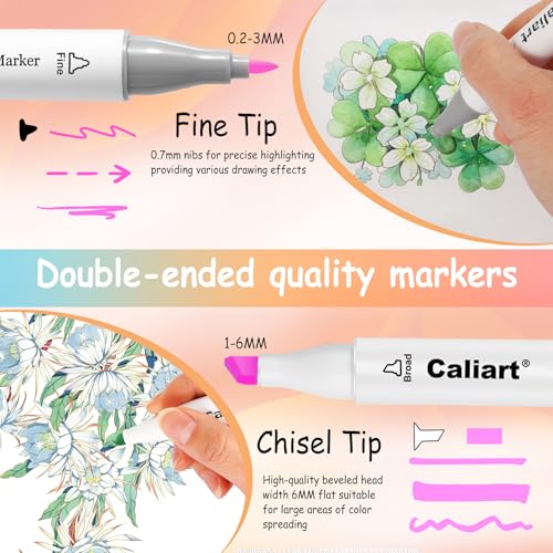 Caliart 100 Colors Pastel Alcohol Markers Fine & Chisel Art Markers Pens | Dual Tips Permanent Sketch Pens for Artists Drawing, Adults Coloring Books, Beginners Illustration, School Art Supplies Gifts - color: Pastel, size: 1 Count (Pack of 100)