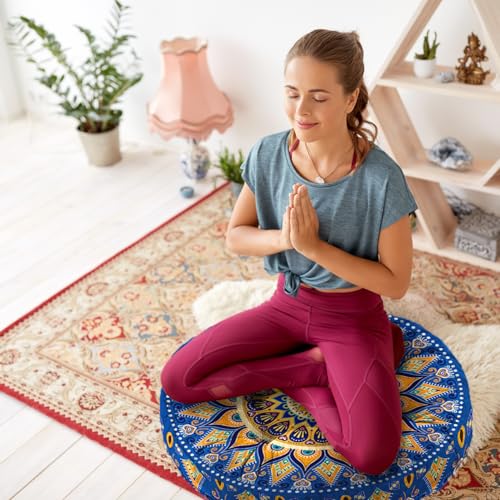 Mandala Meditation Cushion, Boho Meditation Mat, Meditation Pillows for Sitting on Floor, Cushions for Sitting in Home and Outdoor, Round Floor Pillows Cushion Seating for Yoga Accessories 22'' X 22'' - color: 12.mandala Meditation Cushion-2, size: 22x22