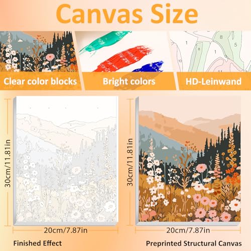 Mandun Landscape Paint by Numbers Kit for Adults, 3 Pack, 7.8x11.8 inch | DIY Painting Kits Crafts for Adults, Relieve Stress, Frame Canvas, Wooden Easel, Gift Box, Home Wall Decor - color: 3 Pack Wildflowers