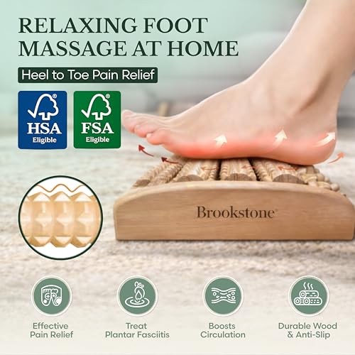 Brookstone Foot Massager for Neuropathy & Plantar Fasciitis Relief - Wooden Foot Roller Massager, Neuropathy Pain Relief for Feet - Mom Gifts for Women Portable for Home or Travel - color: Oak