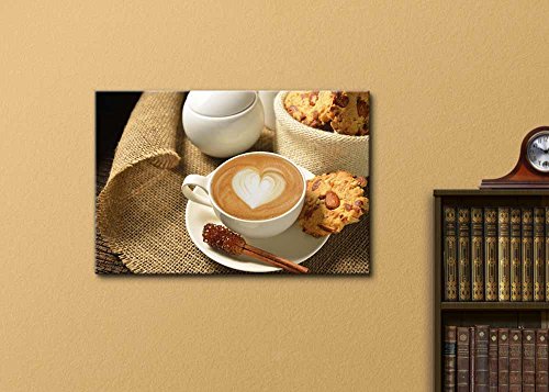 Canvas Prints Wall Art - a Cup of Cafe Latte and Cookies | Modern Wall Decor/Home Art Stretched Gallery Canvas Wraps Giclee Print & Ready to Hang - 12" x 18" - color: Cup of Cafe Latte, size: 18"L x 12"W