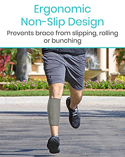Vive Calf Brace - Adjustable Shin Splint Support - Lower Leg Compression Wrap Increases Circulation, Reduces Muscle Swelling - Calf Sleeve for Men and Women - Pain Relief (Gray) | Wrap Increases Circulation, Reduces Muscle Swelling - Calf Sleeve for Men a