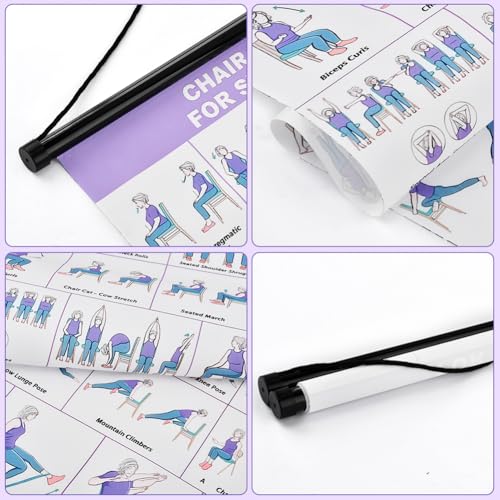 Chair Yoga Wall Chart, 31 Poses Free Weight Body Building Guide, Seated Exercise Poster with Hanging Rod & Rope, Yoga Positions & Stretching Workouts for Home or Office Use, 24*16inch(SIZE:24*16inch)