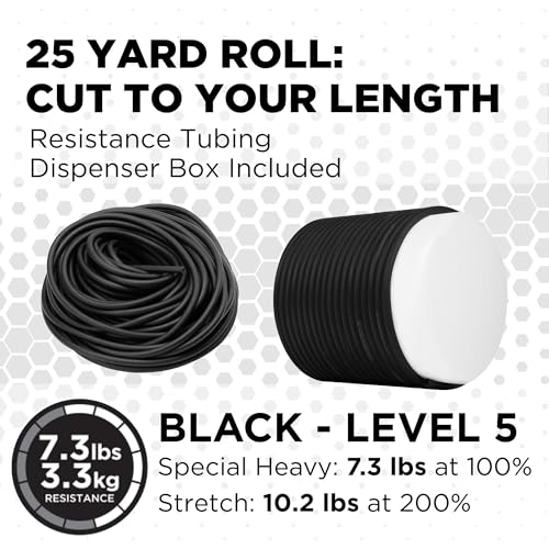 THERABAND Resistance Tubing, Exercise Band, Physical Therapy, 25', Black | Latex resistance tubing where the color marks the resistance level, so you can step up as strength returns - color: Level 5 / Special Heavy - Black, size: 25 Foot