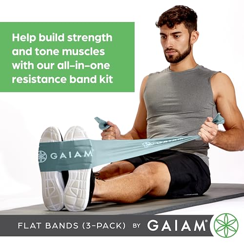 Gaiam Restore Flat Resistance Band Kit, 3-Pack | Flat Loop Bands | Stretching, Physical Therapy & Full-Body Resistance Training | Light, Medium & Heavy Resistance