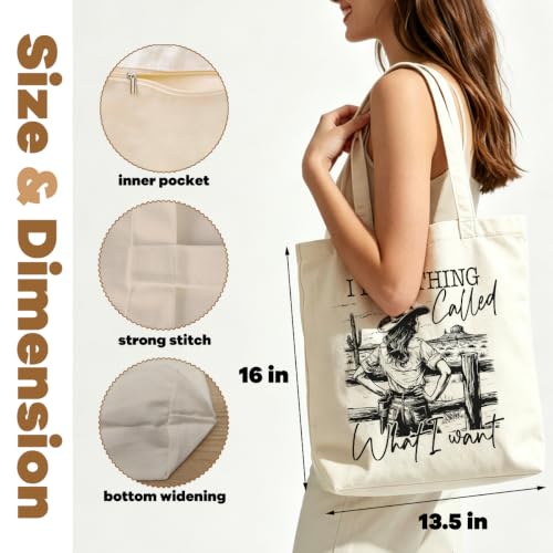 VICBOU Western Cow Skull Canvas Tote Bag for Women Girls, Cowgirl Shoulder Bag with Pocket for Beach Shopping Work - color: Cowgirl01