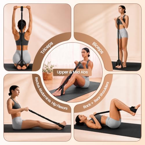 Foot Pedal Resistance Band with Wooden Handles - color: Black -Advanced Resistance