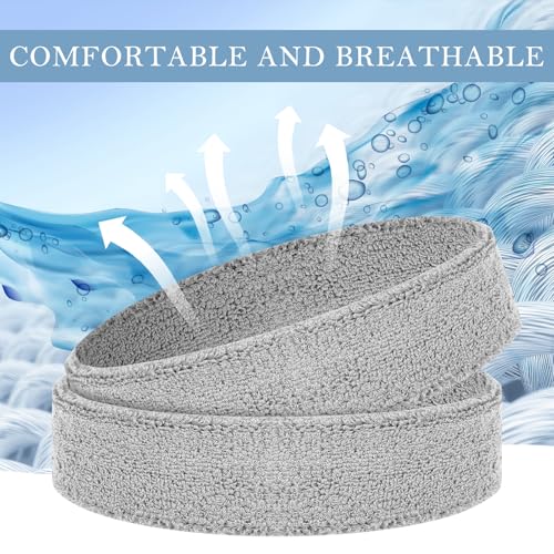 4 Pack Cotton Terry Sweat Headbands for Men Women Running Gym - color: Gray