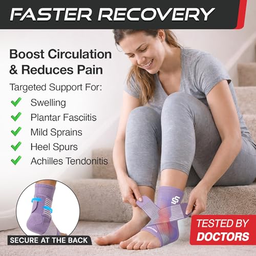 Sleeve Stars Ankle Brace for Women & Men, Ankle Wrap for Sprained Ankle, Compression Sleeve for Plantar Fasciitis Relief, Easy Customizable Support: w/Removable Strap (Single/M:10"-12"/Light Purple) - color: Light Purple, size: Medium