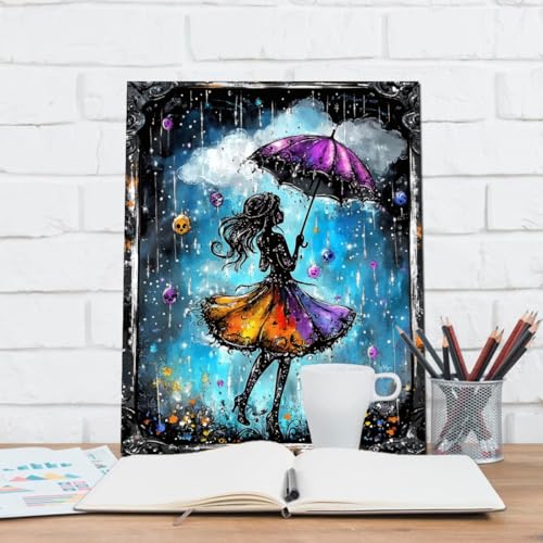 Ohhvvow Diamond Painting Kits for Adults - 5D DIY Girl Dancing in the Rain Diamond Art Craft with Round Resin Diamonds, Complete Starter Kit for Stress Relief & Home Decor (12x16 inch) - color: Girl in the rain