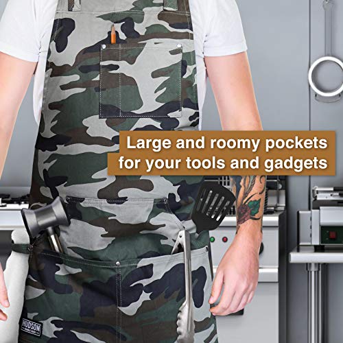 Hudson Durable Goods - Professional Grade Chef Apron for Kitchen, BBQ & Grill - color: Camouflage