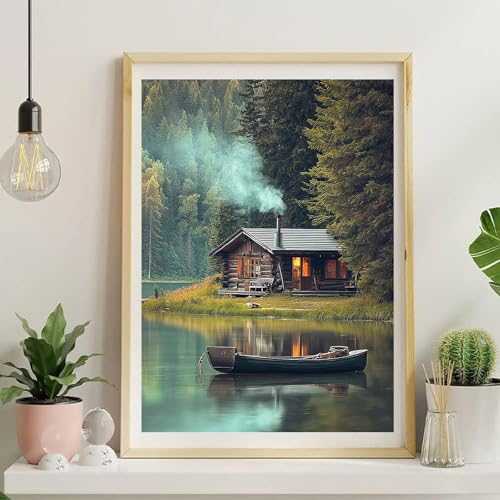 NDNXYXGS Forest Paint by Numbers Kits for Adults,Cabin DIY Painting Kit on Canvas,Lake Color by Numbers,Large Adult Paint by Number for Wall Decor and Gifts - color: lake
