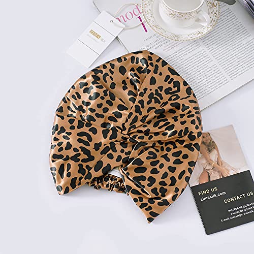 ZIMASILK 22 Momme 100% Pure Silk Bonnet for Sleeping, Leopard Black/Golden - color: Leopard-black/Golden