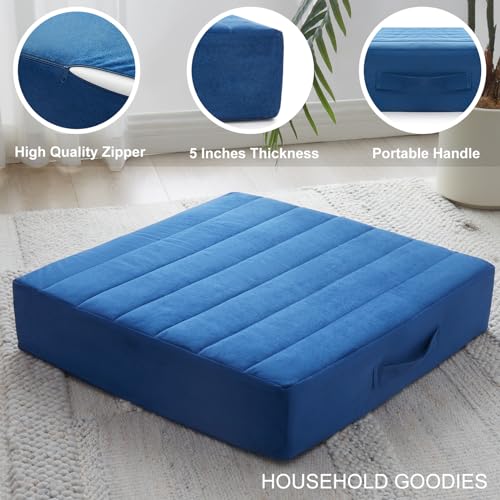 JKMAX 22 inches Floor Pillow for Adults - Large Meditation Cushion with Thick Foam & Soft Tufted Cover - Premium Outdoor Square Floor Cushion Seat - Yoga Pillows for Sitting On Floor - Navy Blue - color: Navy Blue, size: 1 Count