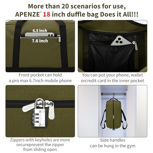 Small Gym Bag 18 inch Carry On Duffel Bag for Weekender Travel - Olive Green - color: Olive Green, size: 18inch