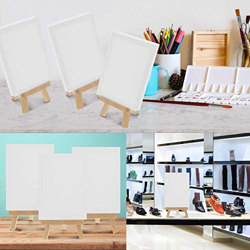 U.S. Art Supply 4" x 6" Stretched Canvas with 8" High Small Natural Wooden Easel (12 Pack), A-Frame Canvas Stand Tripod, Small Painting Easels - Tabletop Easel for Painting, Canvases, Student Crafts - size: 8" Easel & 4x6 Canvas - 12-pack