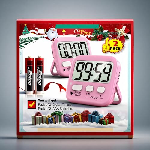 Antonki 2 Pack Digital Timer for Kids Classroom Kitchen Timers for Cooking | w/ Battery, Easy to View, Alarm, Mute Mode, Count Down/Up, Magnetic, Kickstand, Hanging, Classroom Timer for Teacher Supplies - color: Relaxing Pink