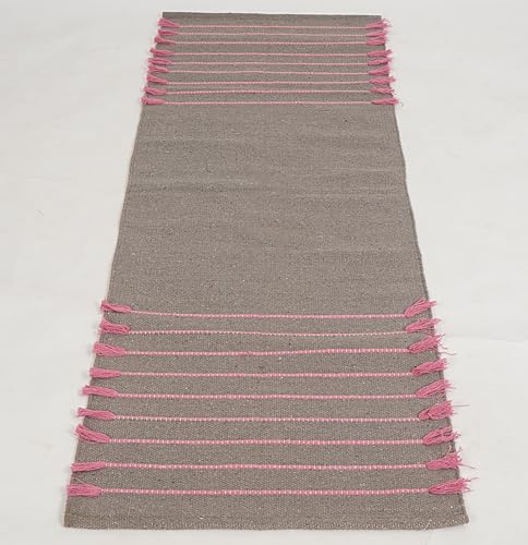 Indian Handmade 100% Organic Cotton Yoga Mat, Hand Woven Rug, Yoga Mat For Everyday Fitness at Home Comfortable Foldable Long Mat - color: Gray & Red