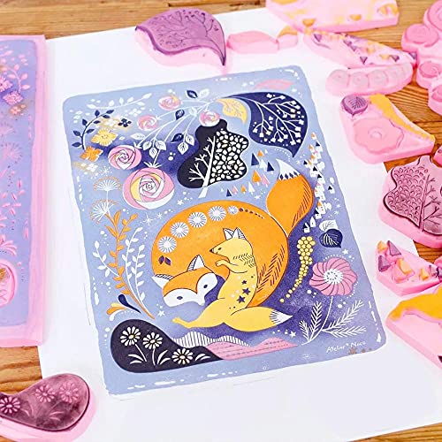 SGHUO 20 Pcs 4" x 6" Pink Rubber Carving Blocks Linoleum Block Stamp Making Kit for Printmaking, Stamp Soft Rubber Crafts, Soft and Easy to Carve