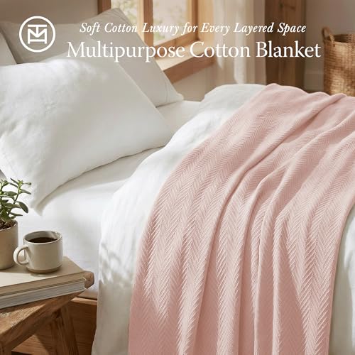 Threadmill Luxury 100% Cotton King Herringbone Blanket, English Rose | All-Season Thermal Blanket, Soft & Breathable, Cozy Moisture-Wicking, OEKO-TEX Certified, Machine Washable, 106x92 in - color: English Rose, size: King (106" x 92")