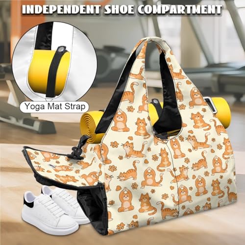 Yoga Gym Bag with Removable Adjustable Shoulder Strap, Shoe Compartment & Top Yoga Mat Holder 17.72x8.66x9.84in - color: Creative Yoga Cat Footprint Print
