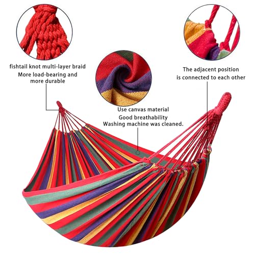 Canvas Hammock 108" Long X 59" Wide 2 Person Hammock 440 pounds Maximum Weight Applicable Scenes in Courtyard Autumn, Indoor Hanging Chairs, Beach Leisure (red Yellow, Twin) - color: Red Yellow, size: Twin