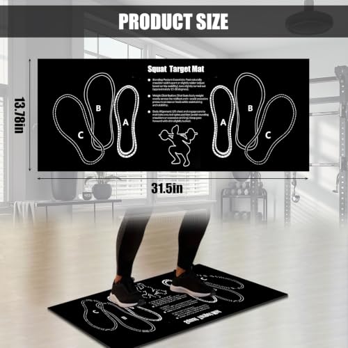 Squat Mat with Foot Position Guide, Anti-Slip Squat Target Mat for Home Gym, Leg, Glute and Ab Workouts, Lightweight Rollable Exercise Mat, 31.5" x 13.78" - color: black