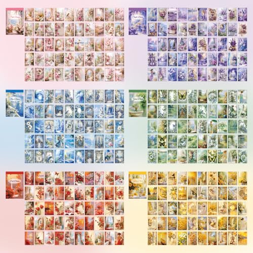 6 Sets 300 Pcs Washi Stickers Set Colorful Dreams Sticker Book for Journaling, DIY Decorative Paper Sticker Decals for Bullet Journal Art Scrapbooking Diary Card Craft Gift Album Notebook Stationery - style: Dream Style 1