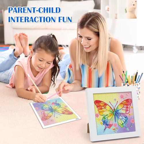 Leixonl Diamond Art Kits for Kids with Framed (7 in) Cartoon Animals DIY Gem Art Painting - Arts & Crafts Gifts for Beginners & Teens (1p-6 in-Colorful Butterfly) - color: 1p-6 in-colorful butterfly