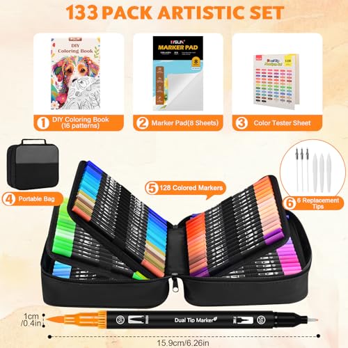 IVSUN 128 Colors Art Markers Set + 18 Super Golden Metallic Markers