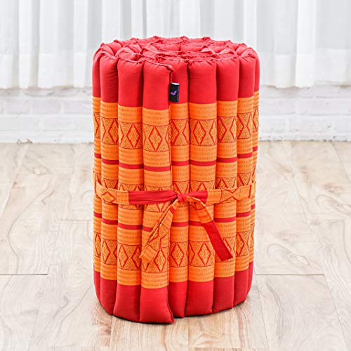 Leewadee - Foldable Floor Mattress - Japanese Roll Up Futon -Trifold Tatami Mat- Guest Floor Bed - Camping Mattress - Thai Massage Mat, Kapok Filled, 75 x 20 inches, Orange Red - color: Sf02 - Orange, size: S: 75x20"